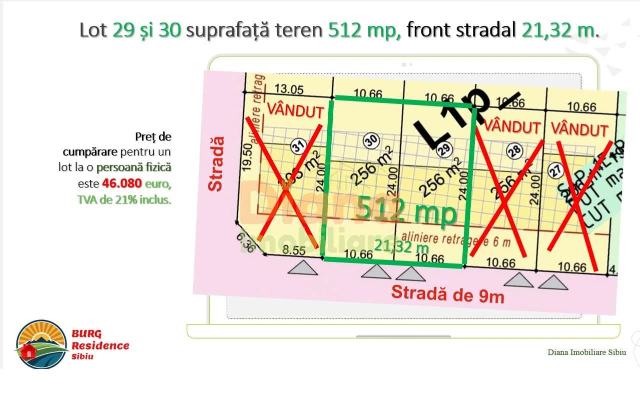 Teren de vânzare 512 mp în intravilan în Sibiu, str Viile Sibiului.