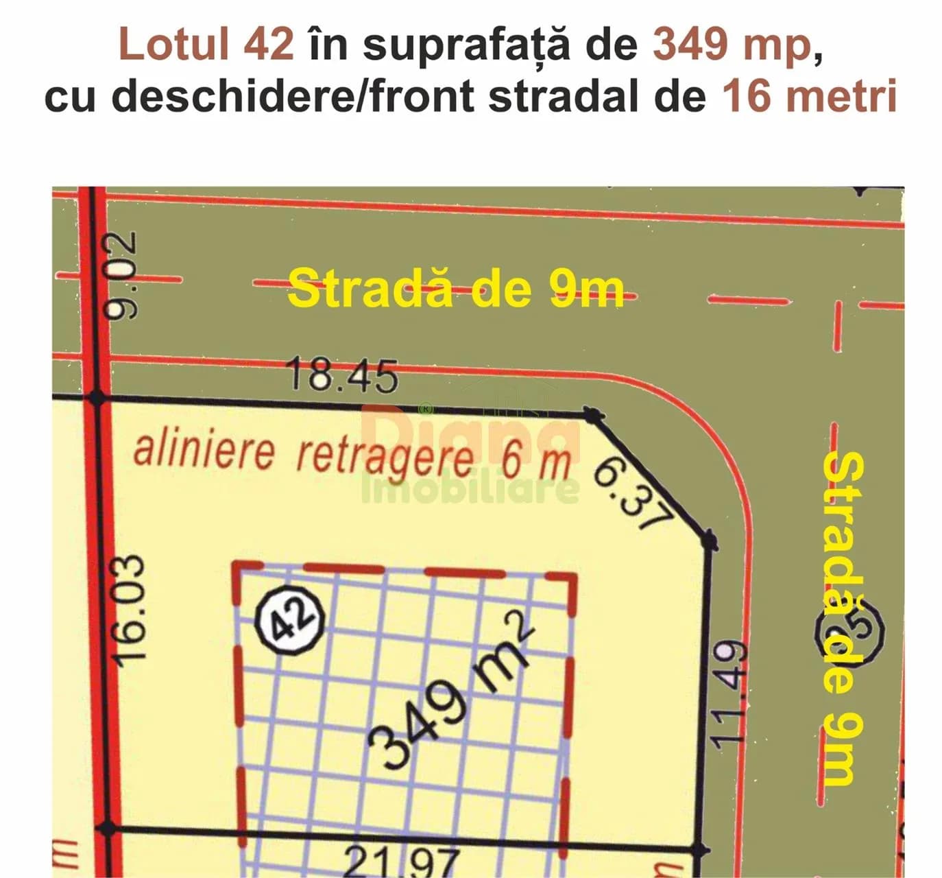 Vând teren intravilan 349 mp cu deschiderea de 16 metri în Sibiu, str. Viile Sibiului.