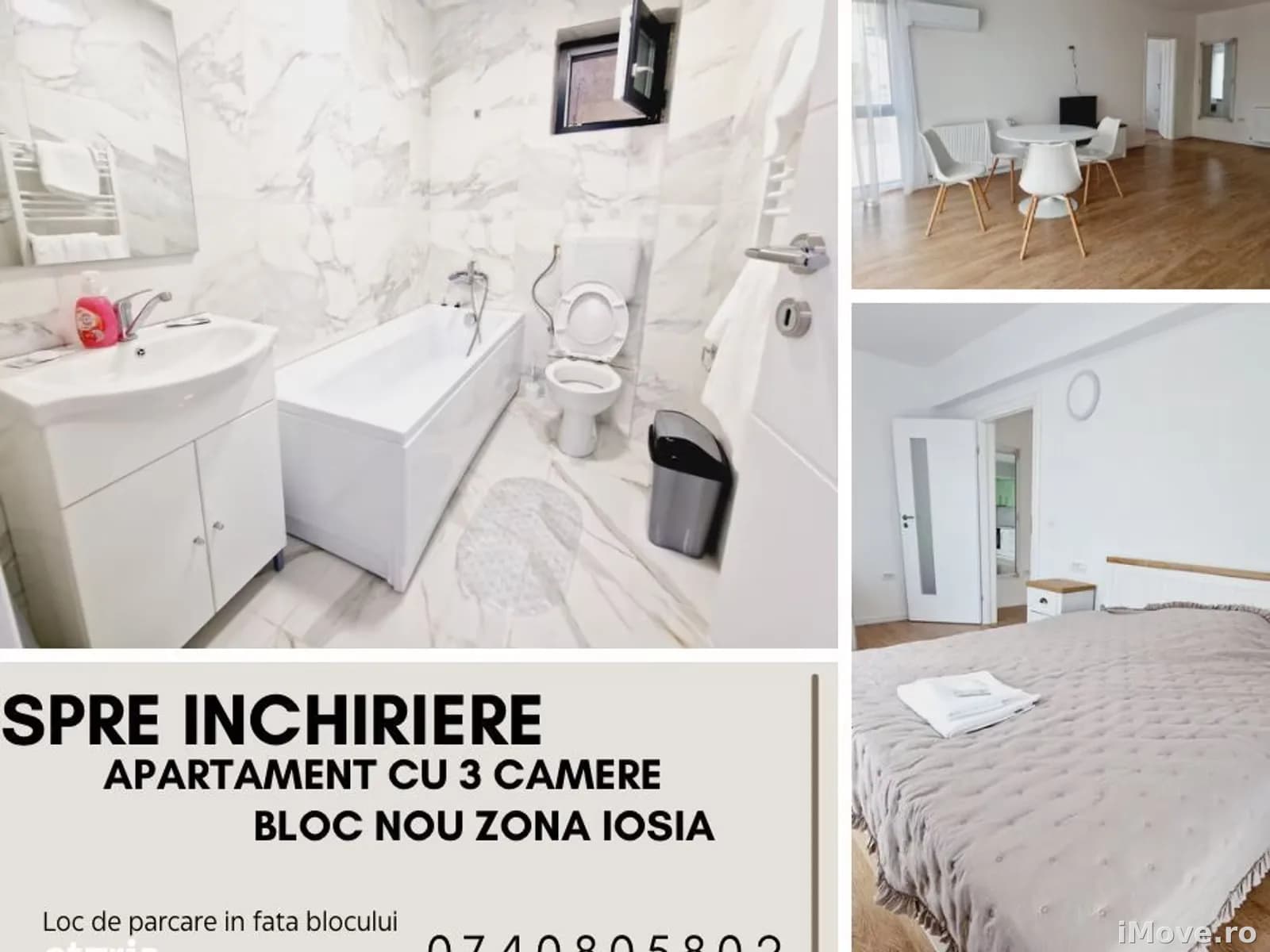 Spre inchiriere , apartament cu 3 camere, bloc nou zona Iosia !